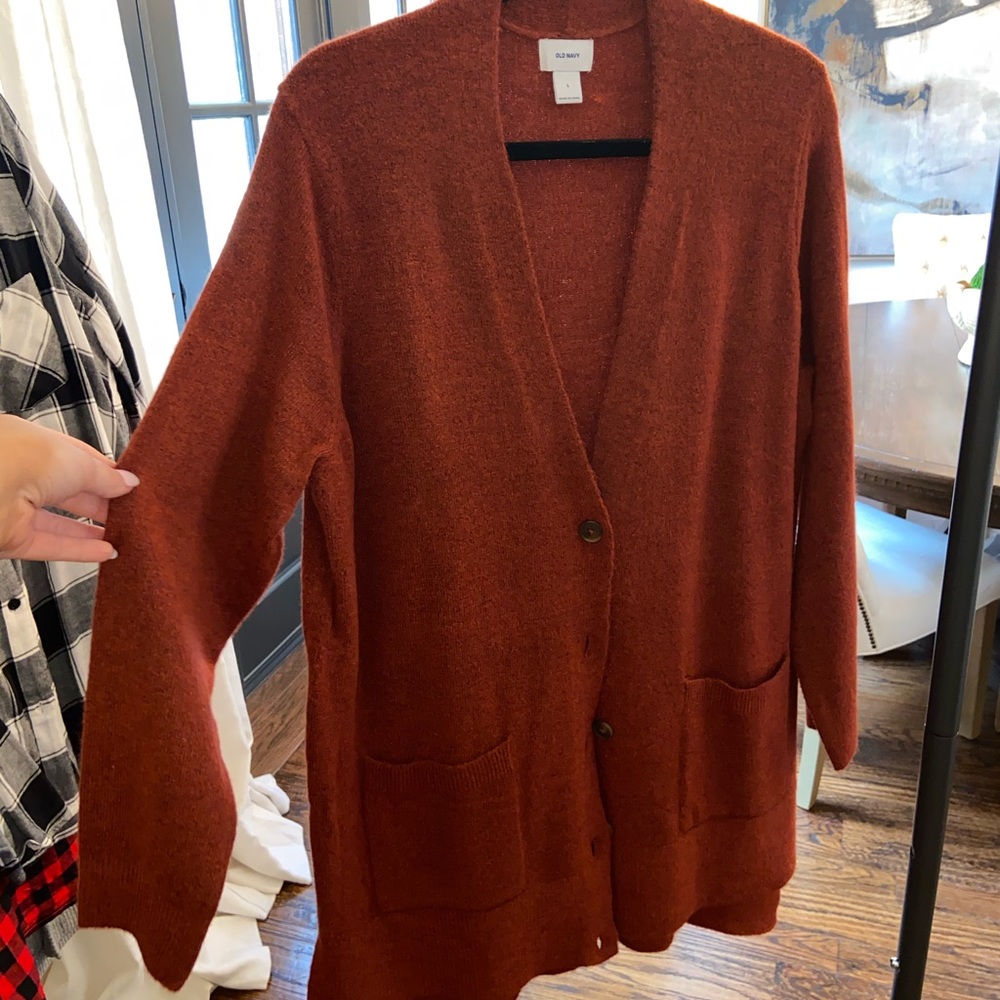 old navy burnt orangey/red cardigan
